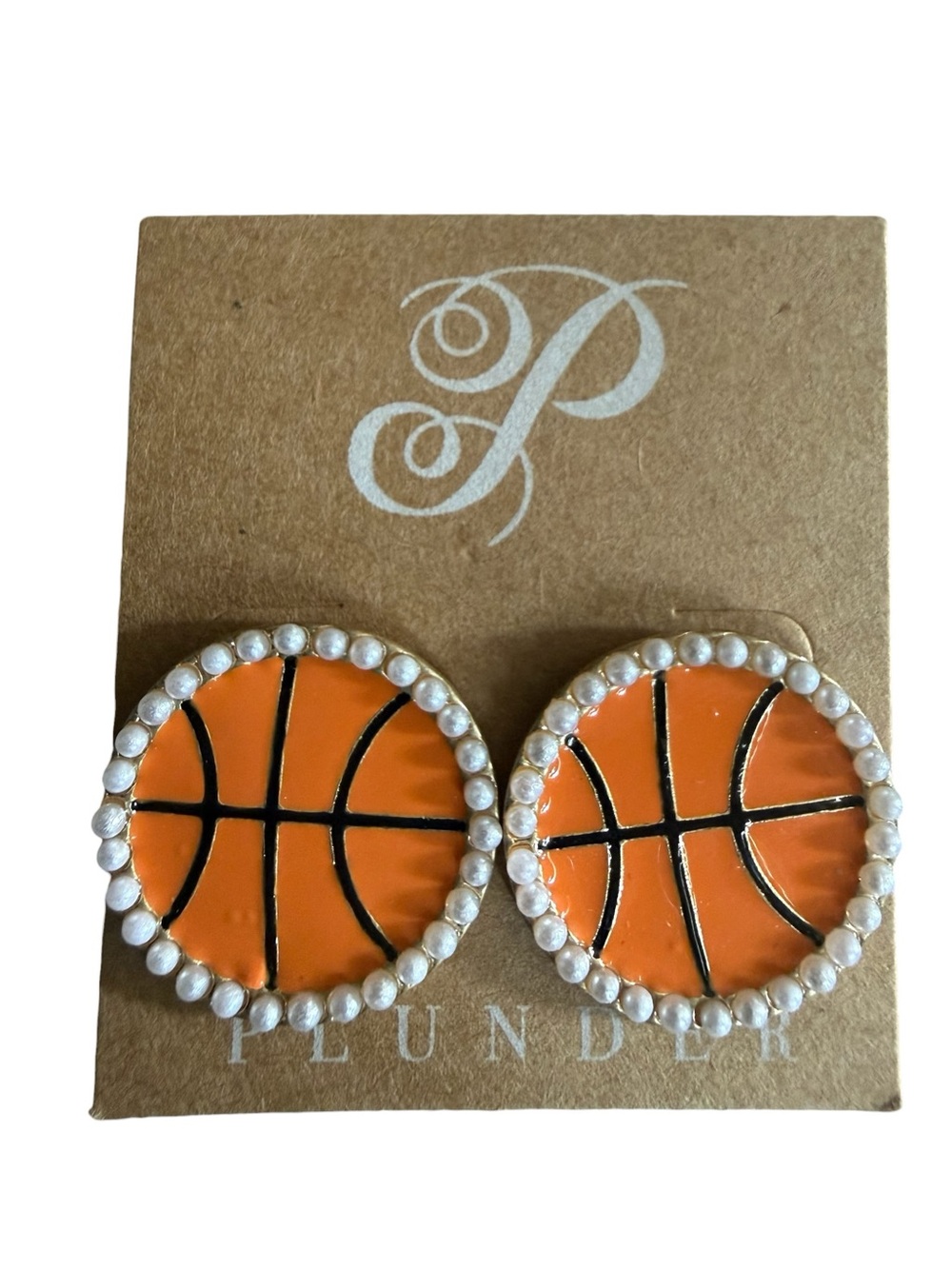 Plunder Orange Basketball Pearl Border Studs